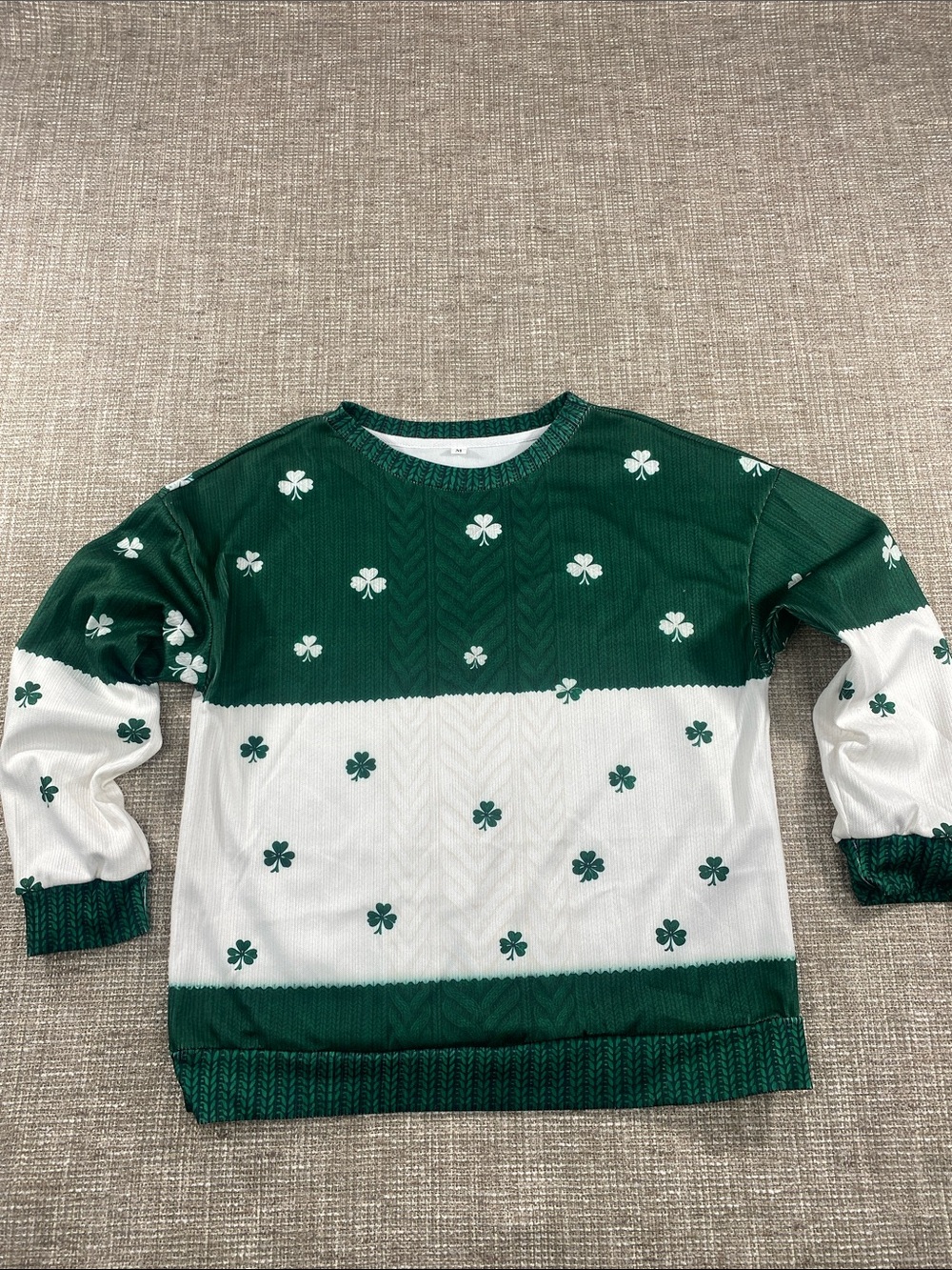 Green & White Shamrock Sweater